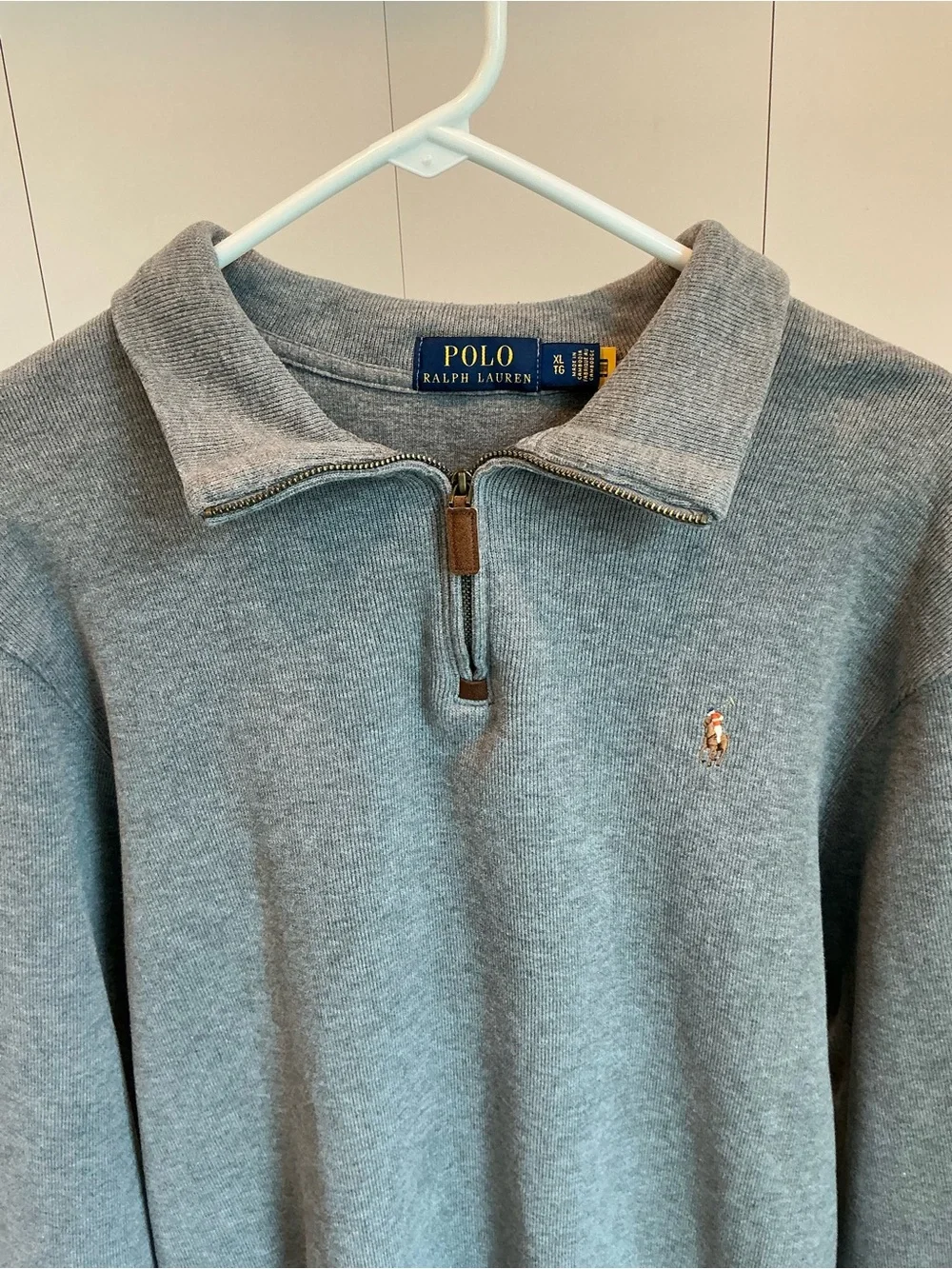 Polo Ralph Lauren Men’s XL Gray Cotton Quarter Zip Pullover Pony